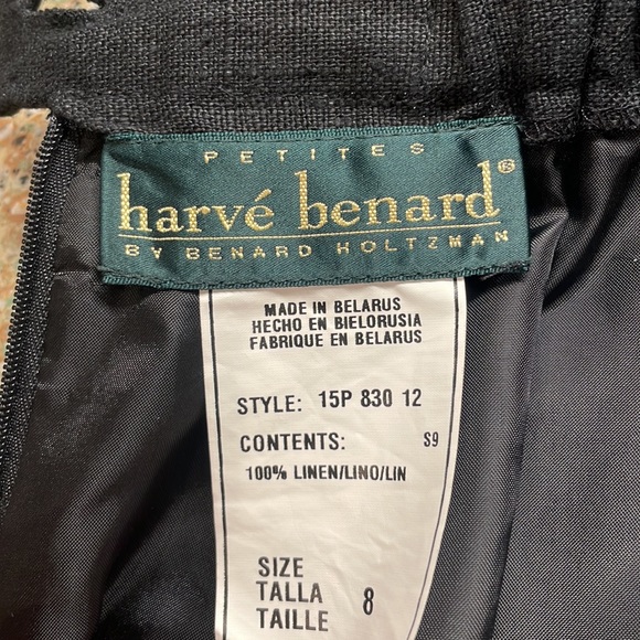 Harvey Benard skirt 100% linen lined slit midi black women’s size 8P petite - Picture 10 of 10